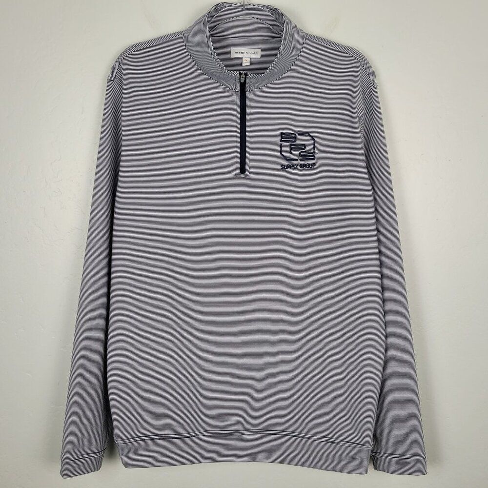 Peter Millar Perth Sugar Stripe Performance Quarter Zip Blue White Size L